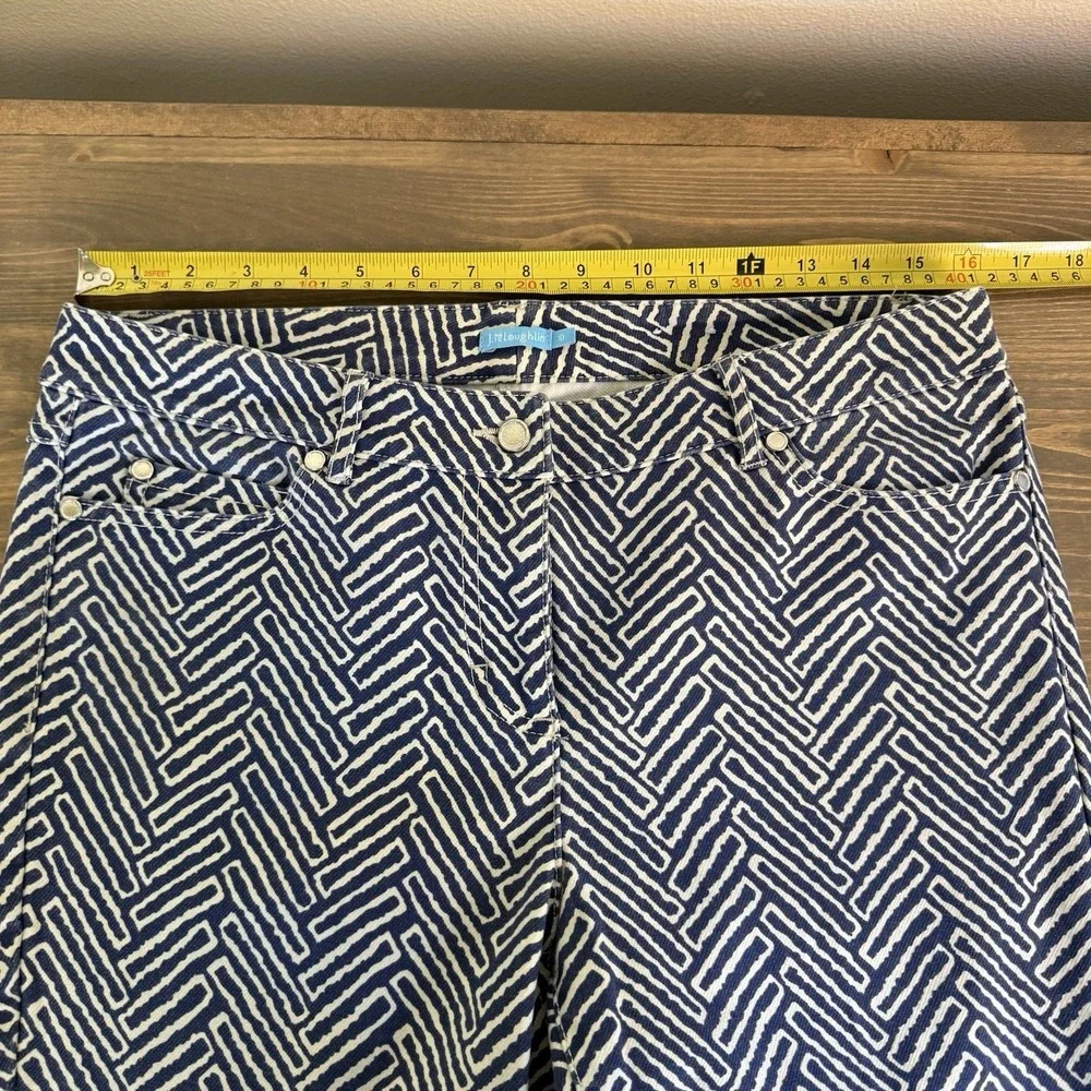 J. McLaughlin Womens 10 Blue White Mid‎ Rise Lexi Geometric Print Denim Jeans